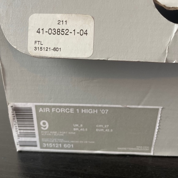 Nike Men’s Air Force 1 High 07 Port Wine Size 9 - Picture 10 of 11